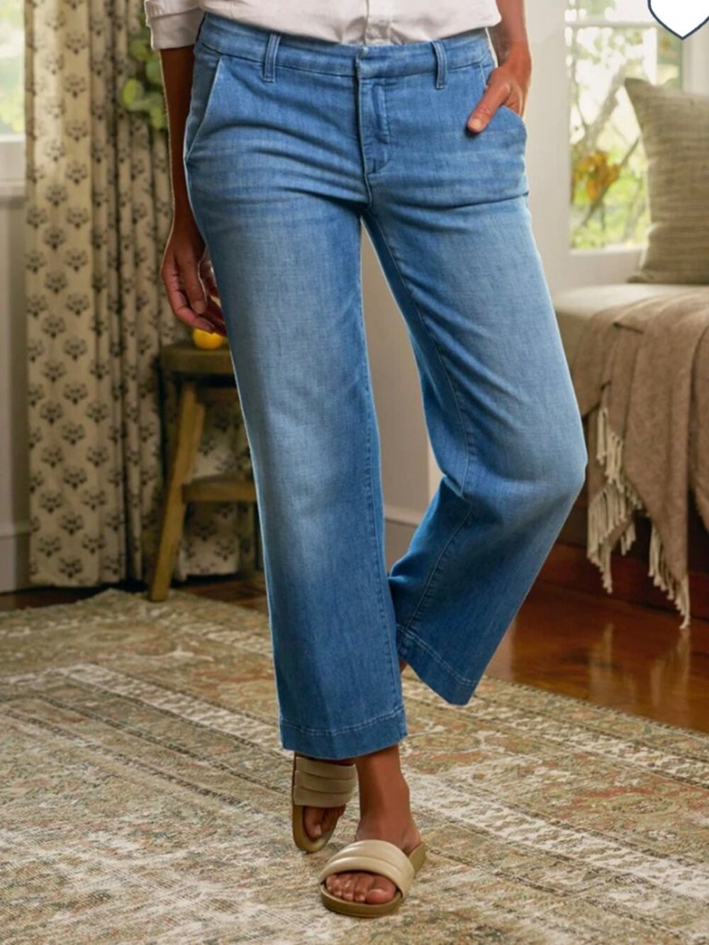 Frank & Eileen Westport Wide Leg Chino in 1968 Blue with Light Wash
